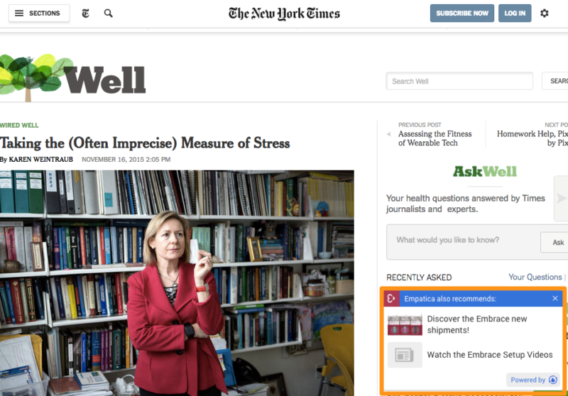  Empatica, a health-oriented wearables company, appends its Start A Fire-powered badge to a shared New York Times web page 