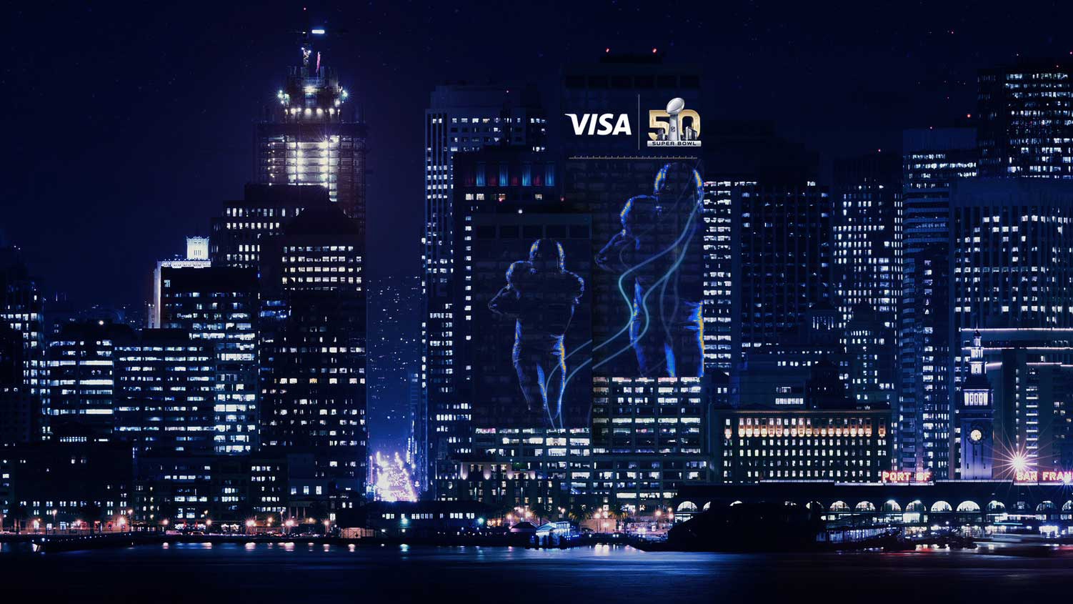 Visa Digital Skyline in downtown San Francisco for SuperBowl 50