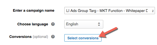 LinkedIn Conversion Tracking - New Campaign Creation