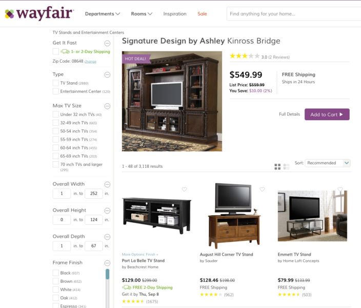 Wayfair landing page