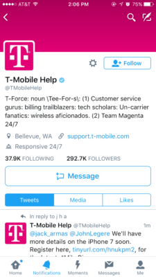 Brands' Twitter profiles can display their hours of availability and a button to direct message them.