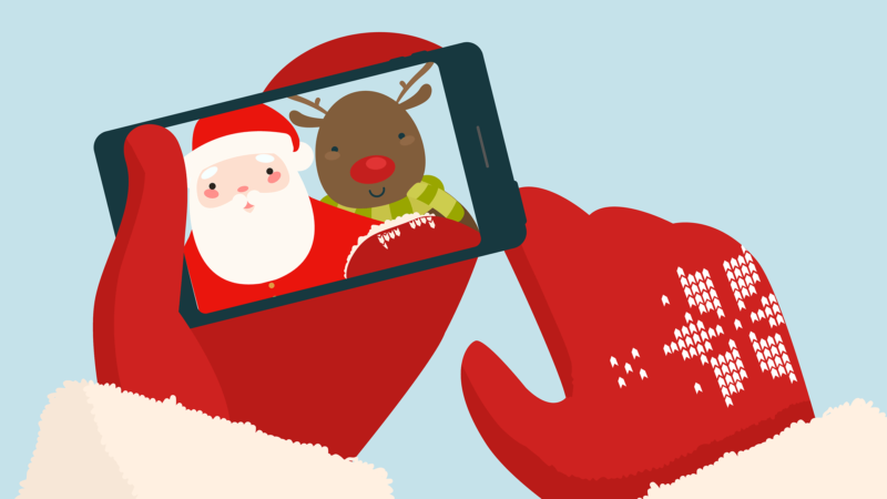 Santa and Rudolph on smartphone screen