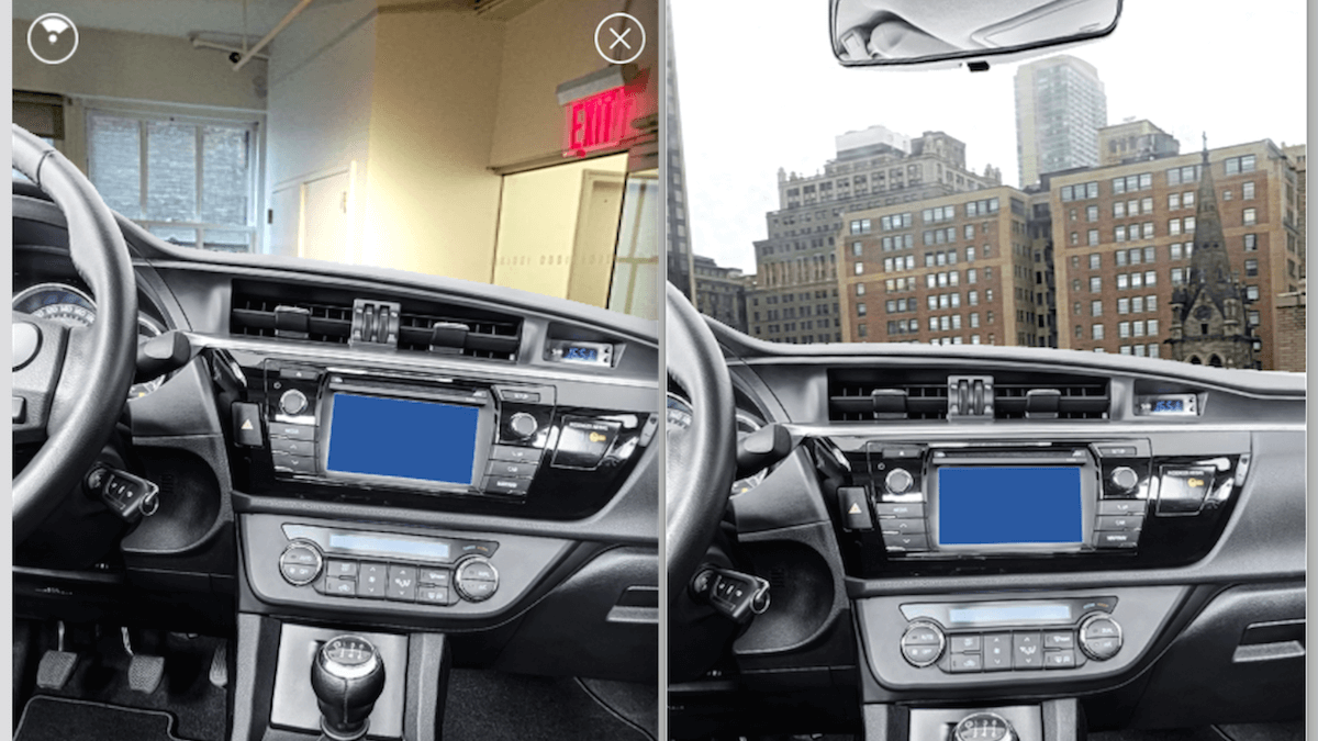 A Blippar AR ad, with imagery from a phone's camera matted against a car interior.