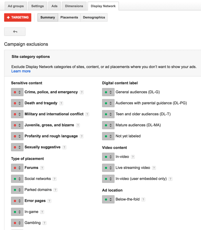 Site Category Exclusions 1 2