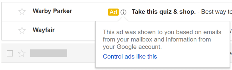 Gmail Ads Personalization Message