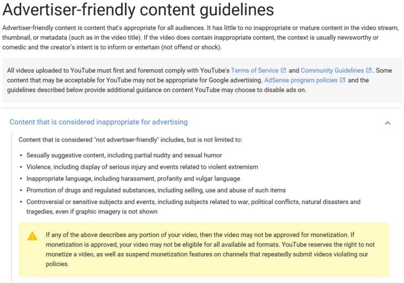 Youtube Ad Friendly Content Guidelines Old 053117