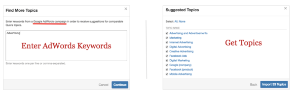 Quora import keywords get topics