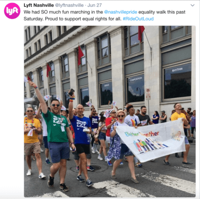 Local Lyft team members at Nashville Pride