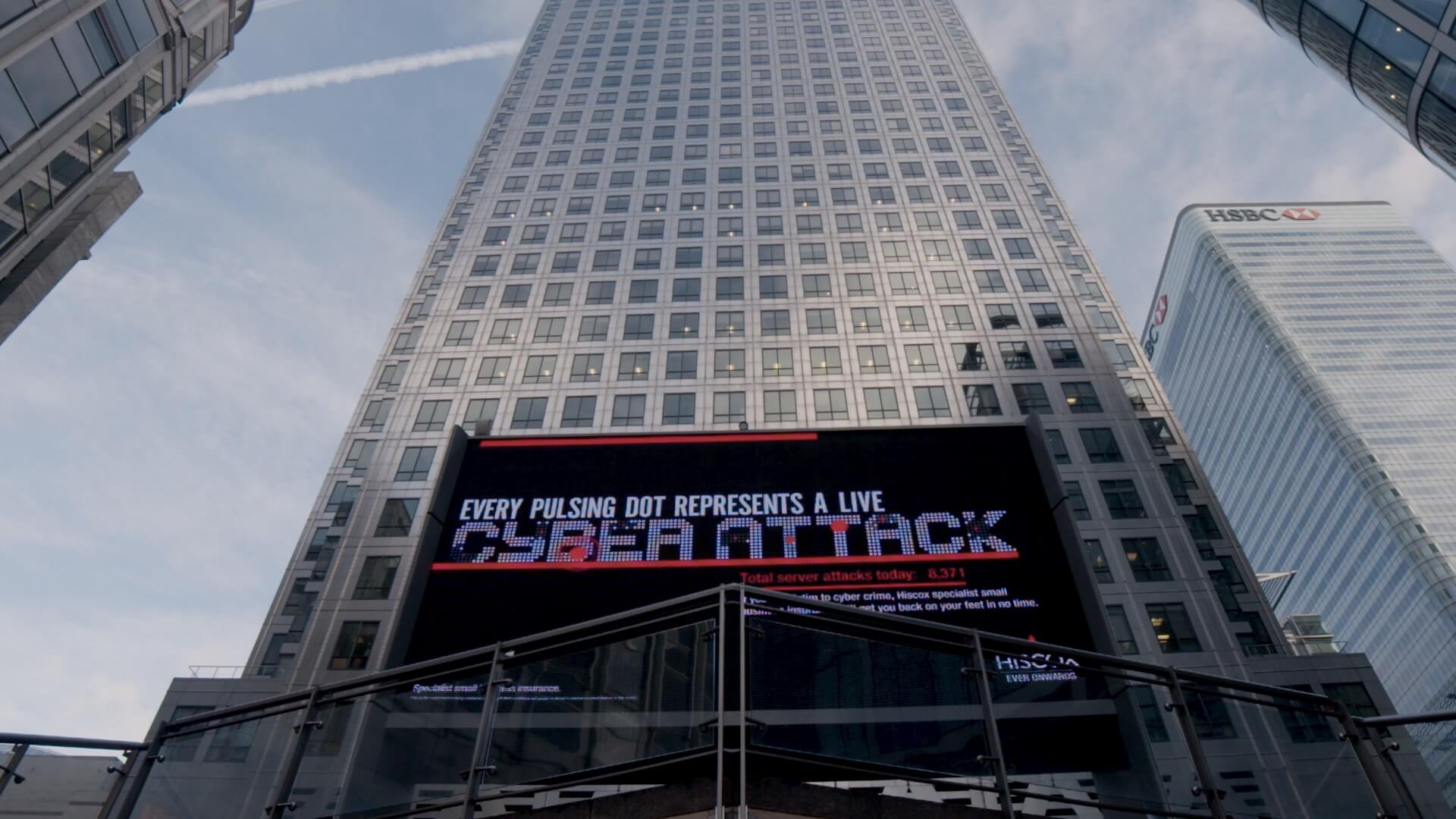 A digital billboard in London's Canary Wharf