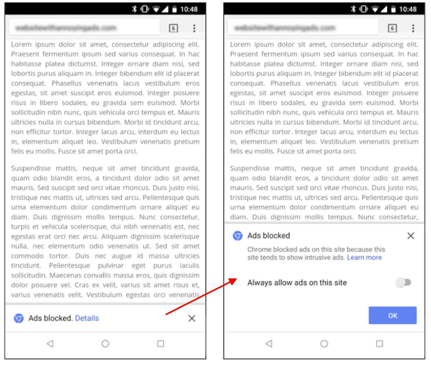 Chrome Ad Blocking Notice Android