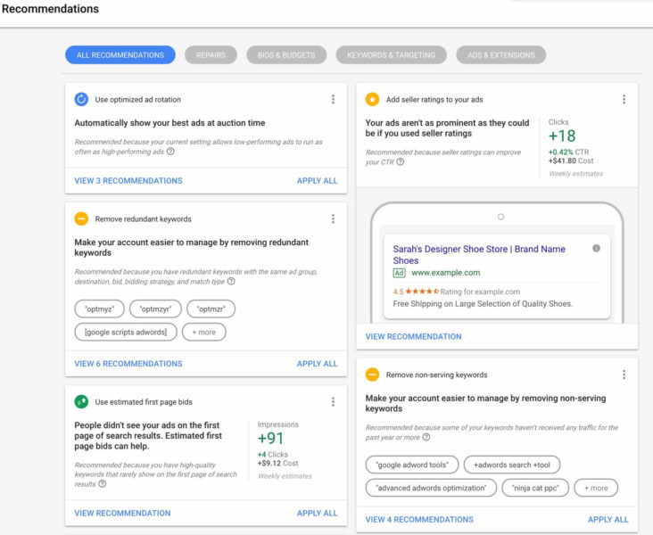 AdWords Recommendations