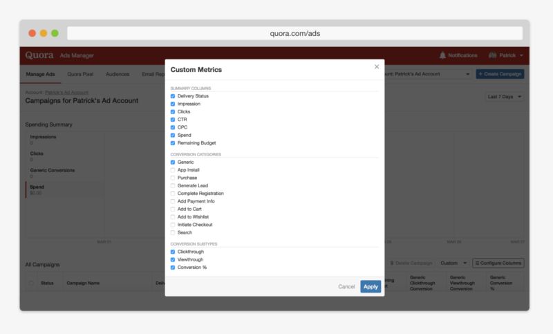 Quora Dashboard Reporting Metrics