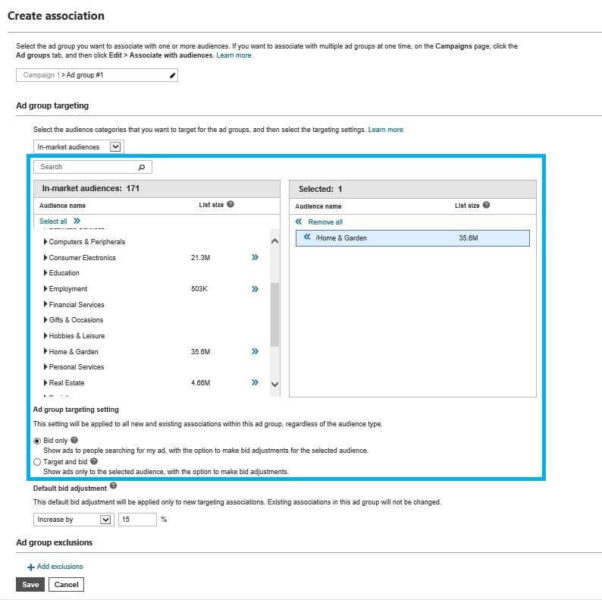 Bing Ads In Market Audiences Associations