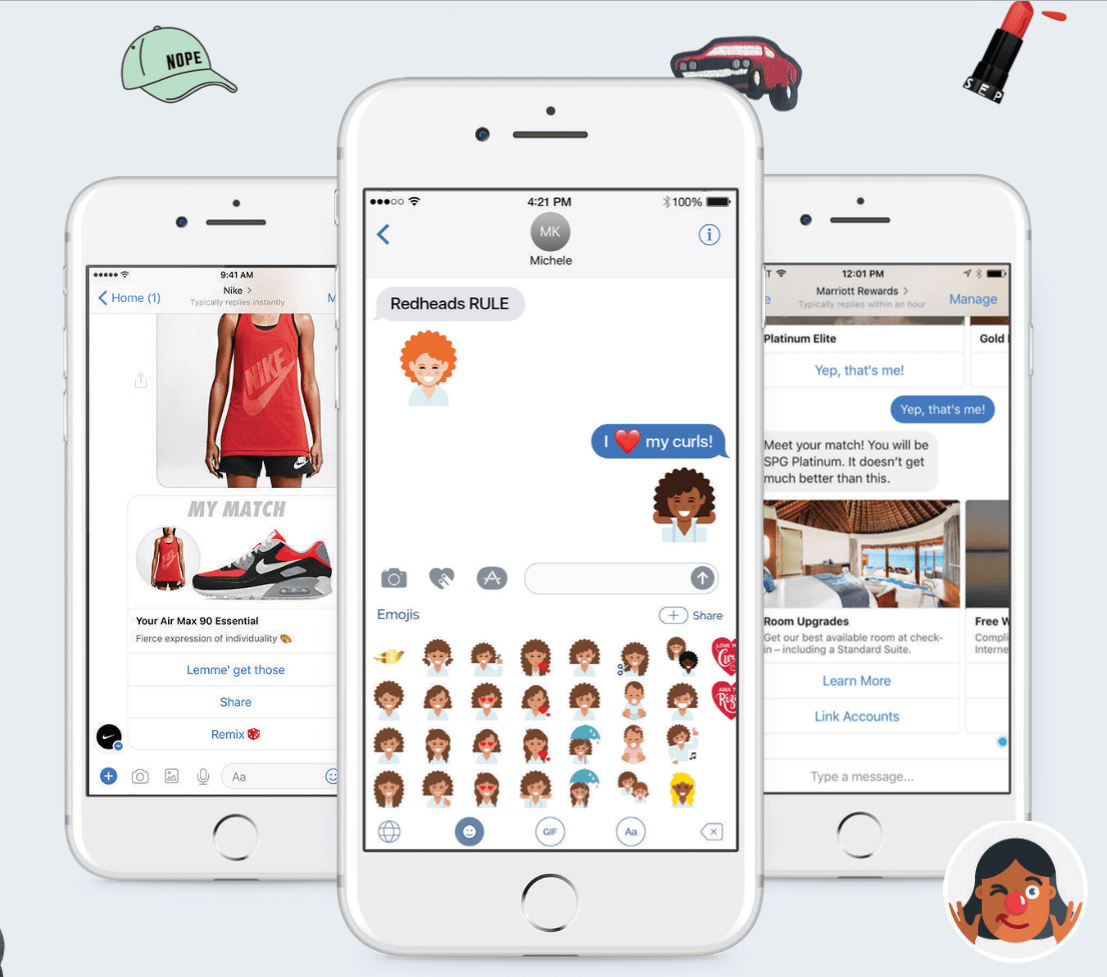 Bot, emoji and messaging screens created with Snaps' new self-service platform