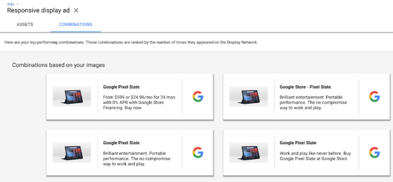 Google Responsive Display Ads Combinations Report