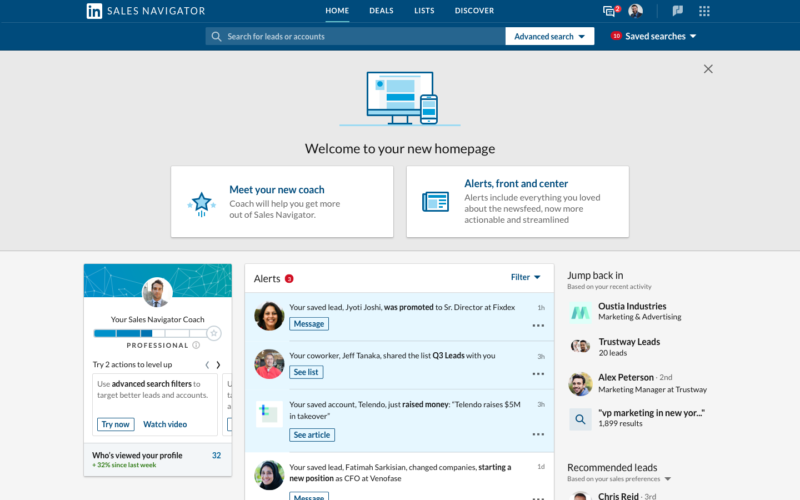 LinkedIn Sales Navigator Homepage Updates 