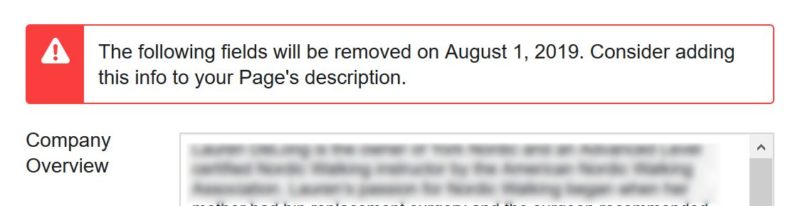 Facebook Pages Info Fields Removing