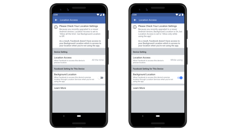 Android Facebook Location Setting