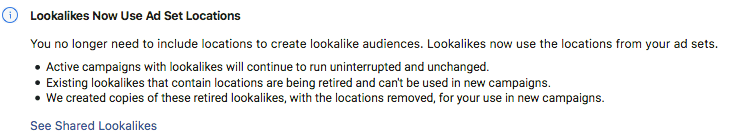 Lookalike audiences ad set locations test in Facebook