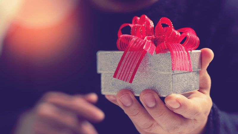 gift in a box with ribbon