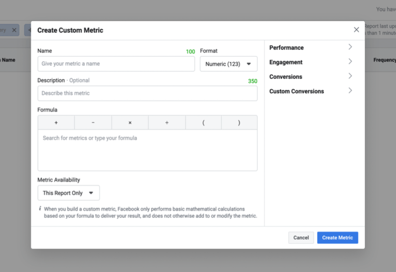 Custom Metrics Facebook