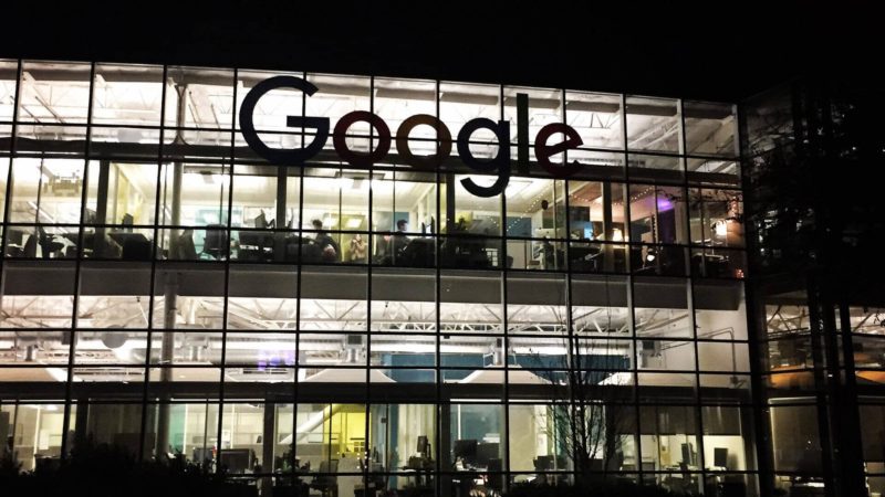 Google headquarters at night