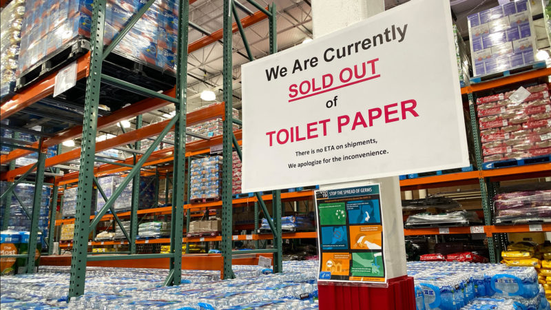 Sign: "Sold out of toilet paper."