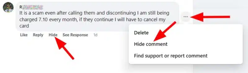 hide comments on Facebook