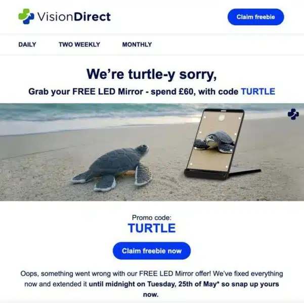 Vision Direct UK oops email