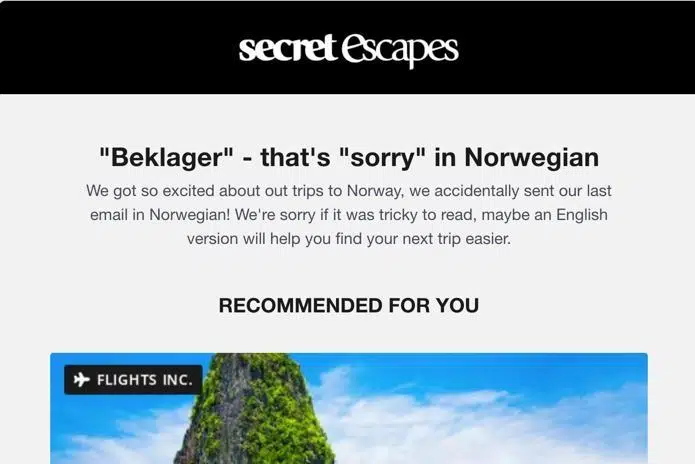 Secret Escapes oops email