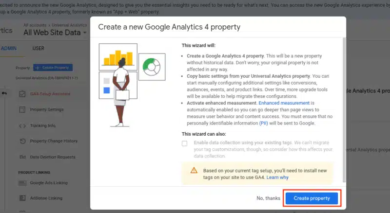 GA4 Setup Assist Wizard Create Property