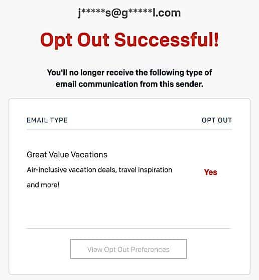 Great Value Vacations unsub confirmation page