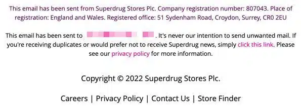 Superdrug unsubscribe