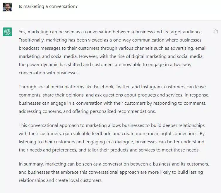 ChatGPT - marketing conversation