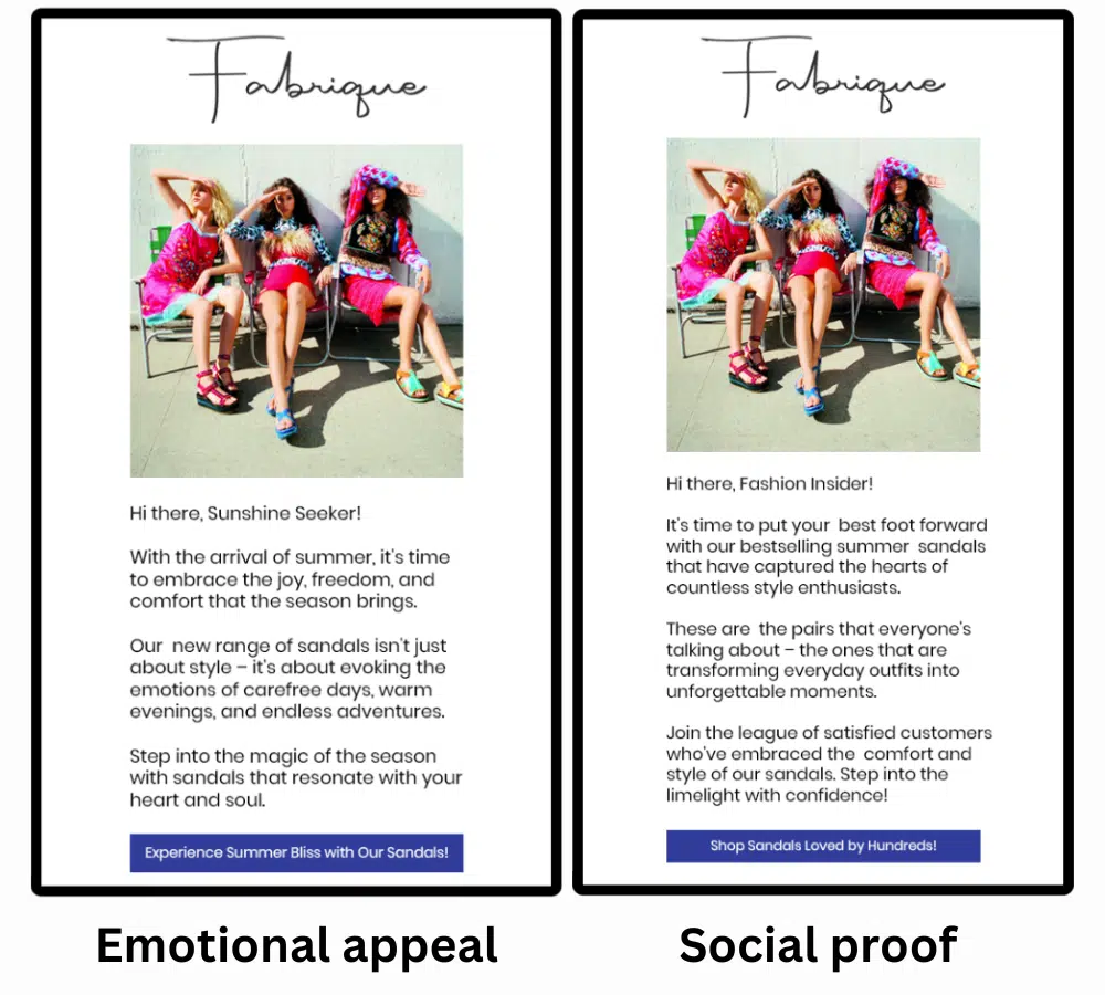 emotional appeal vs social proof