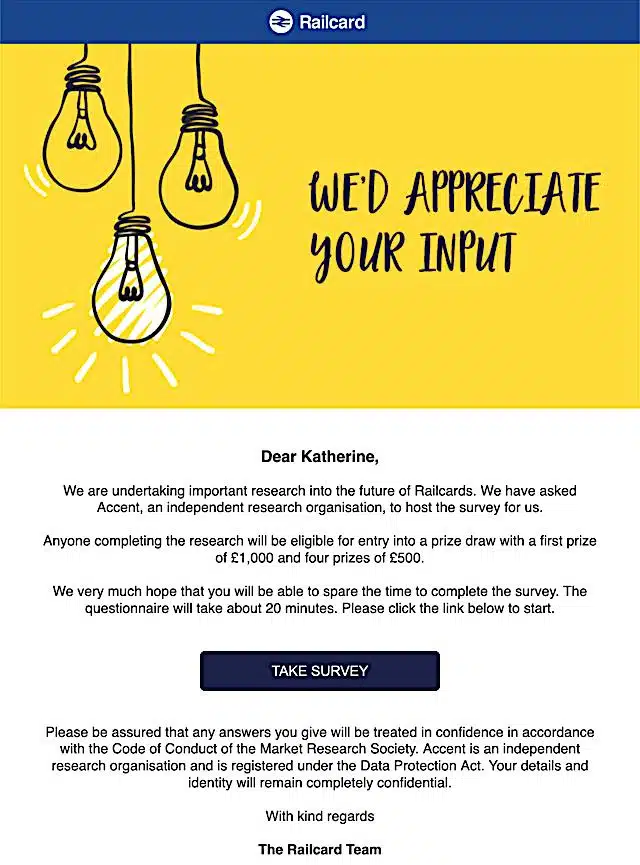 Railcard- feedback request email