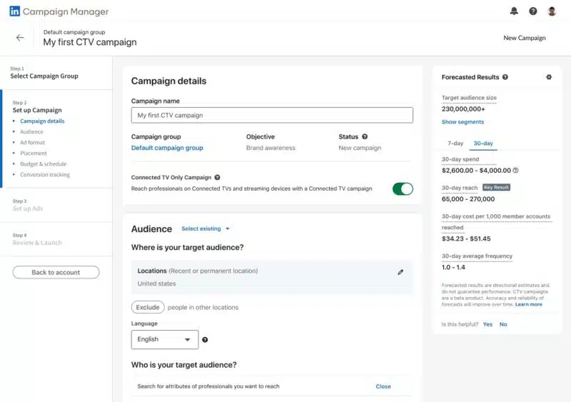 LinkedIn CTV Campaign Setup April 2024