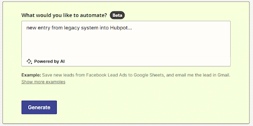 The Zapier starting prompt.
