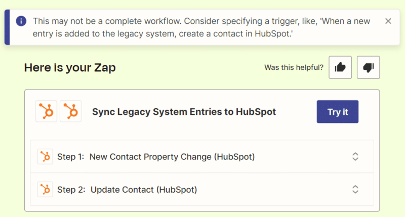 Zapier response.