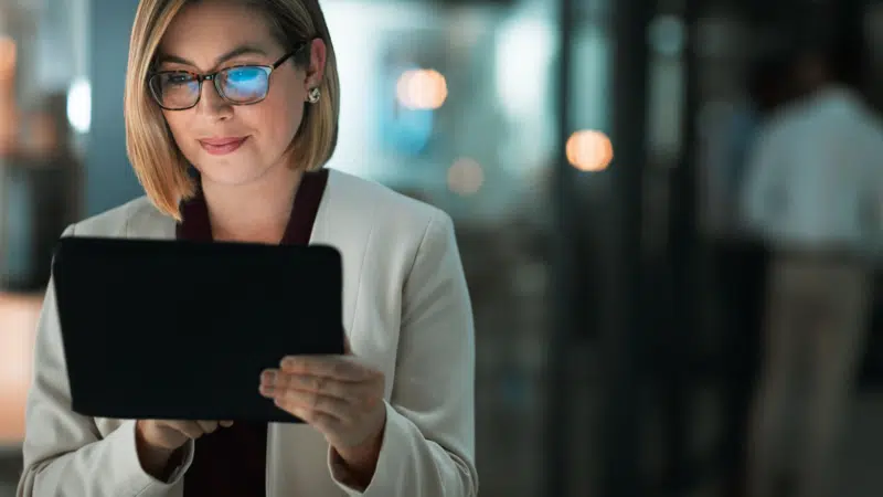 Business professional reading market research
