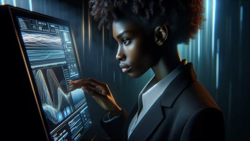 A person watching data on a screen.