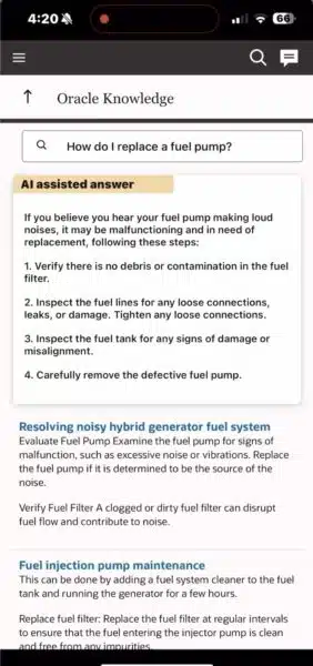 Field Service Knowledge Search Inquiry