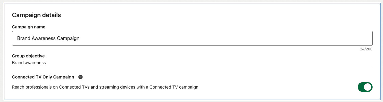 LinkedIn CTV campaign details