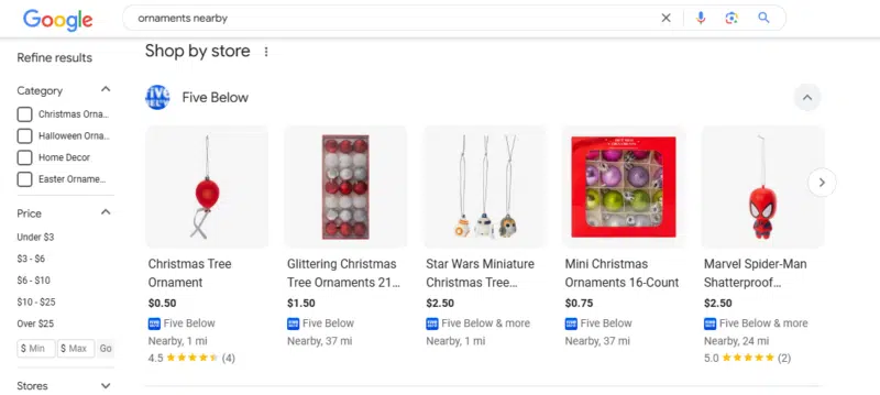 Google Shopping results for ornaments nearby