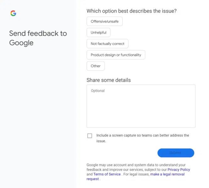 Submit feedback to Google about AI Overviews