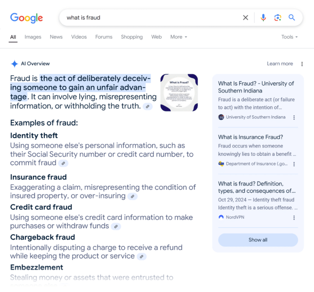 Sample AI Overview in Google SERP