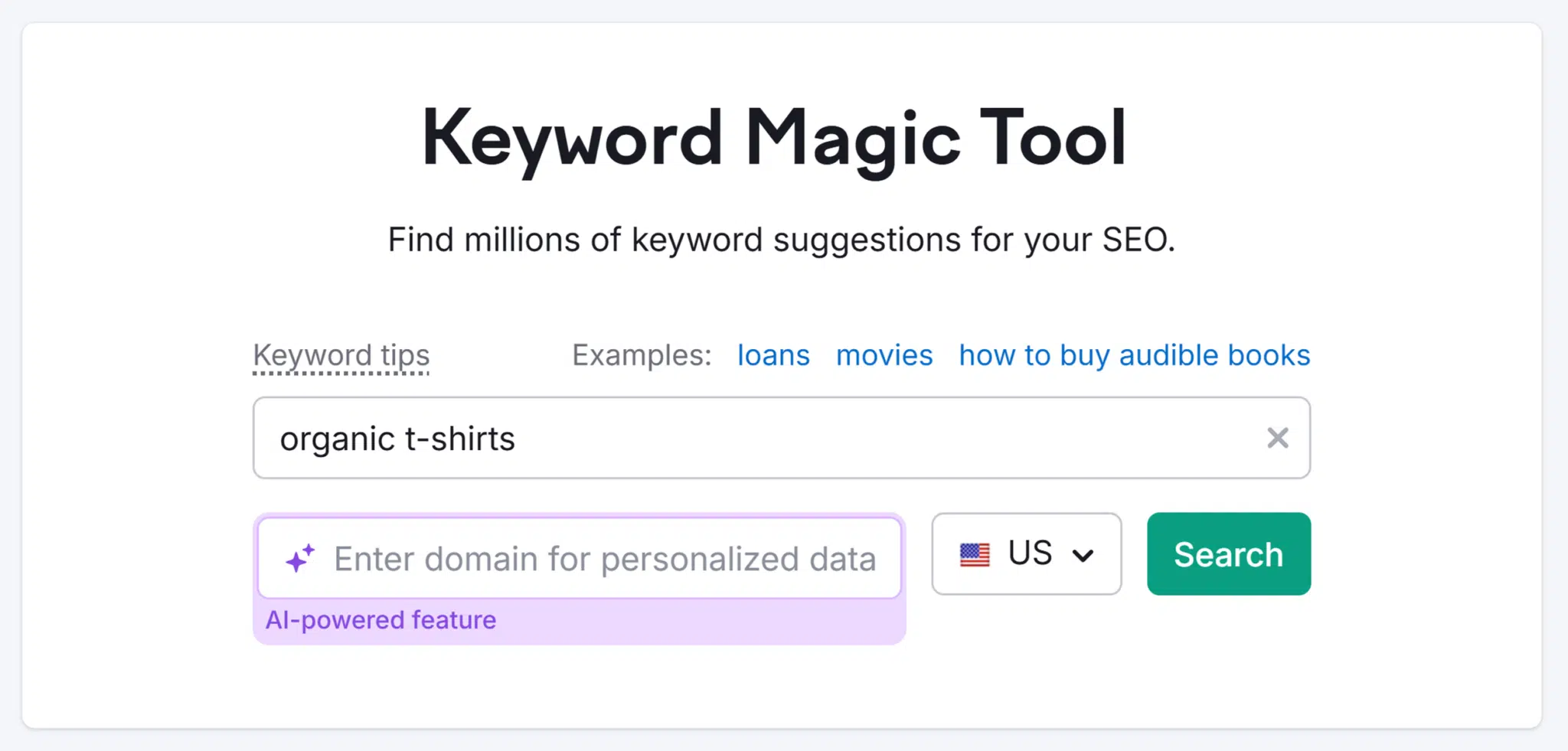 Keyword Magic Tool Search Organic T Shirts