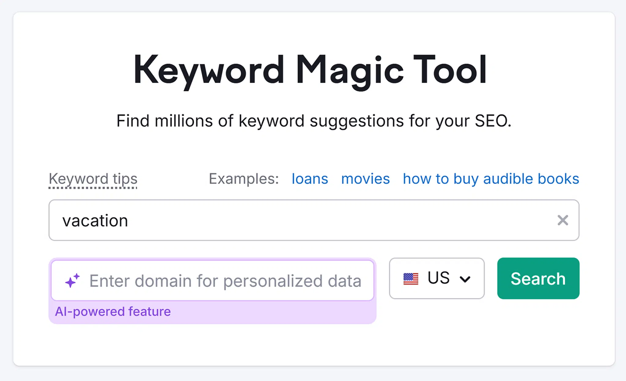 Keyword Magic Tool Search Vacation 1