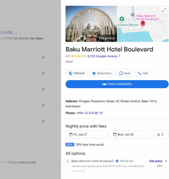 Google Serp Marriott Hotel Baku
