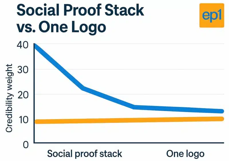 Credibility weight of social proof stack vs. one logo